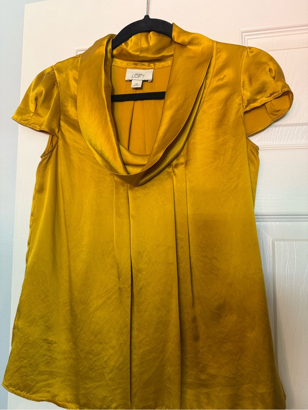 LOFT Satin Cowl-Neck Blouse in Mustard Gold